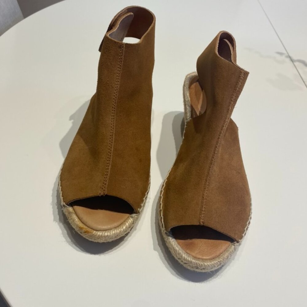 COLLIZIONE Suede Espedrille Wedge Open Toe Sandals - Size 39 - Rustic Brown